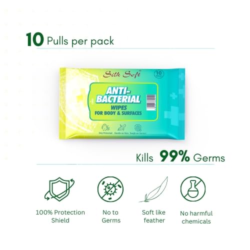 Image of Antibacterial Wet Wipes - 80 Wipes (10 x 8 Packs) | Kills 99% Germs, Alcohol-Free & Skin-Friendly | For Hands, Face, Surfaces & Travel Hygiene