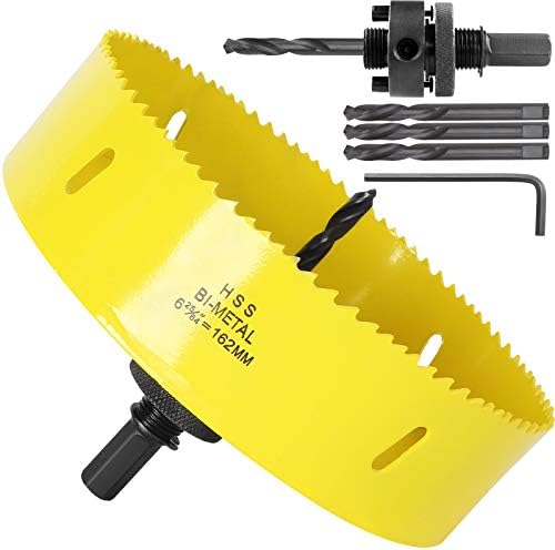 6-3/8 Inch Hole Saw with Heavy Duty Arbor, 6 3/8”Recessed Lighting Hole Saw with 1-1/2 Inch Cutting Depth, Bi-Metal Hole Cutter for Smoothly Cutting Ceiling Tile Drywall Plywood Plaster Metal Plastic