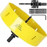 6-3/8 Inch Hole Saw with Heavy Duty Arbor, 6 3/8”Recessed Lighting Hole Saw with 1-1/2 Inch Cutting Depth, Bi-Metal Hole Cutter for Smoothly Cutting Ceiling Tile Drywall Plywood Plaster Metal Plastic