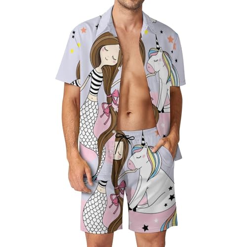Ensemble Chemise Hawaïenne Homme Licorne Sirène Short et Pantalon S