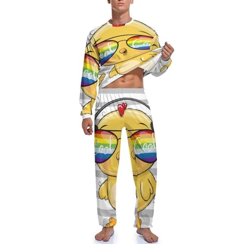 Haut et bas de pyjama homme manche longue imprimé poussin de dessin animé original