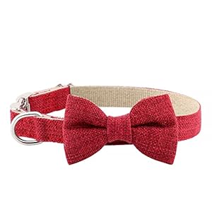 Soft & Comfy Hemp Dog Collar with Removable Bowtie – Candy Apple Red – Durable, Soft Hypoallergenic Dog Collar – Comfortable for Sensitive Skin or Allergies – Large