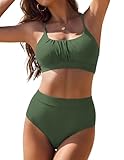 AI'MAGE Bikini Sets for Women High Waisted 2025 Two Piece Swimsuits Sporty Color Block Bathing Suit S-XXL(Army Green, Medium)