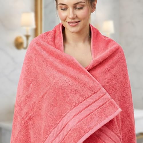 Image of Premium Bamboo Bath Towel, 550 GSM, Ultra-Soft, Quick-Drying, 3X More Absorbent (Pink)