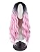 SEIKEA Hair Pink Wig Long Curly Hair with Root Color Ombre 28 Inch Natural Looking Cosplay Outfit