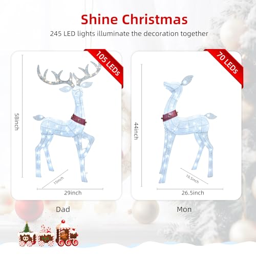 HOYECHI Christmas Decorations Outdoor Reindeer Family - 4-Piece 3D Lighted Deer Set with 245 LED Lights, Yard Christmas Decor with Stakes for Front Yard, Lawn, Garden, Porch, Holiday - White by HOYECHI - Image 2