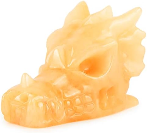 SMQ 2" Yellow Jade Crystal Dragon Head Skull Statue Hand Carved Fantasy Gemstone Carved Dragons Figurines Collectibles Sculpture,Reiki Healing Stone for Home,Office Desk Decor