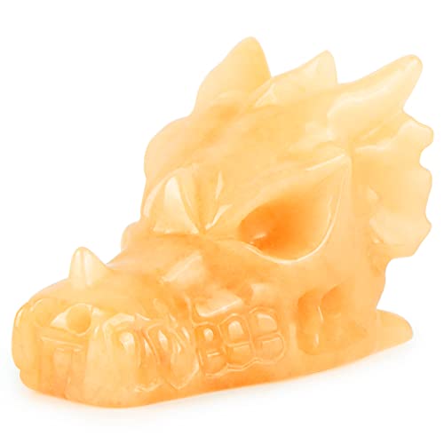 Smq 2" Yellow Jade Crystal Dragon Head Skull Statue Hand Carved Fantasy Gemstone Carved Dragons Figurines Collectibles Sculpture,Reiki Healing Stone For Home,Office Desk Decor #TOP21