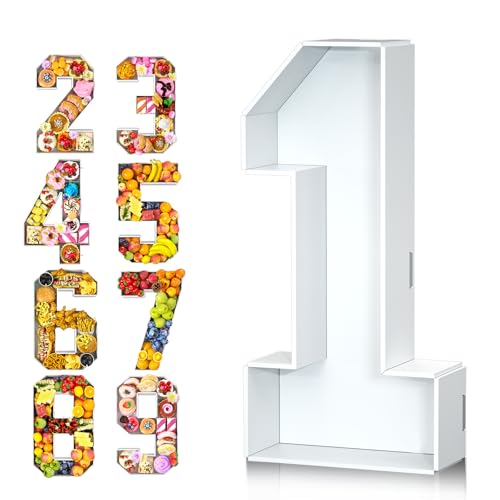 Image of Paready 13.78'' Fillable Cardboard Number 1, Charcuterie Foam Board Number 1, Food Fillable Number Shaped Sweets Flower Candy Cupcake Container Box for 1st Anniversary Birthday Party Decoration
