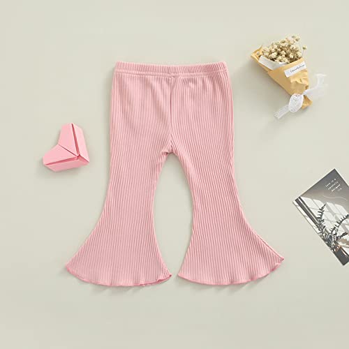 YINGISFITM Newborn Baby Girl Ribbed Cotton Long Pants Solid Color Bell-Bottoms Trousers Toddler Infant Baby Leggings (Pink,3-6 Months)