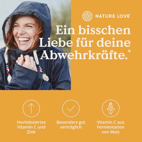 NATURE LOVE® Vitamin C Gepuffert & Zink – 180 Kapseln – hochdosiert 1000mg + 15mg Zink – Fermentation von Mais, pH-neutral, säurefrei – laborgeprüft, vegan und in Deutschland produziert 2