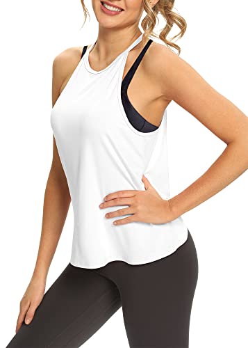 Image of Mippo Open Back Workout Tops for Women Sexy High Neck Tank Tops Gym Athletic Shirts