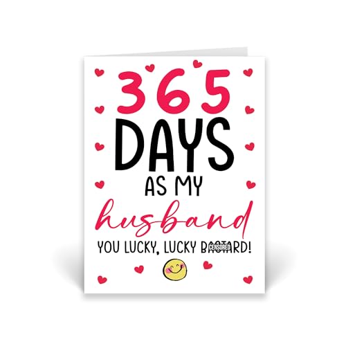 Rib Ticklerz - Tarjeta de aniversario para marido de 1 año, 365 días como mi marido, con la suerte, , divertido, regalo de aniversario, bromas, humor, celebración, regalos - CD966