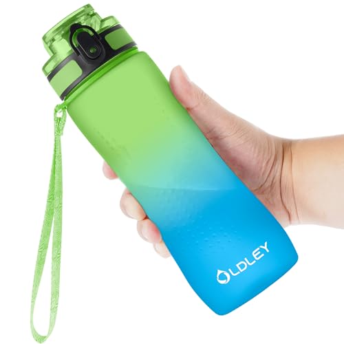 OLDLEY 25 oz Water Bottle, Motivational Water Bottle with Time Marker, Sports Water Bottle With Strap, Leakproof & BPA Free Large Water Bottles for School, Gym, Travel, Outdoor, Tritan,Green&Blue