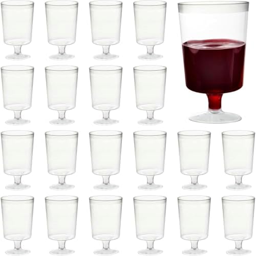 MATANA 50 pc Mini Clear Plastic Wine Glasses with Stem for Parties (5oz) - 4 Inch Plastic Wine Cups, Wine Goblets Perfect for Wedding, Garden Parties,