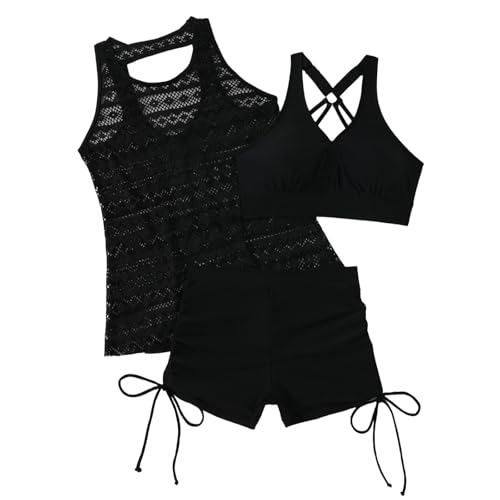 Tankini 3 pièces maillot de bain femme taille haute avec voile de plage