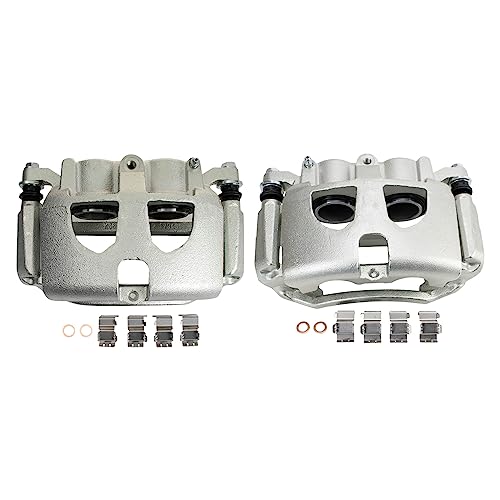 Image of TRQ Rear Driver and Passenger Side Brake Caliper Set Caliper Brackets Hardware Compatible with 13-21 Ford F-350 Super Duty with Dual Rear Wheels DRW 13-14 F-450 Super Duty Dual Wheels DRW