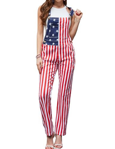 Bindefon Overalls for Women Fashion Jumpsuits Printed Pants Bibs Coveralls Festival Outfits(American Flag,M)