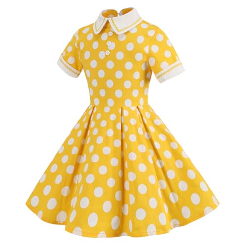 ABAFIP Girls 1950s Vintage Polka Dot Dress Short Sleeve Cap Sleeve Floral Print Retro 50s Swing Dresses3