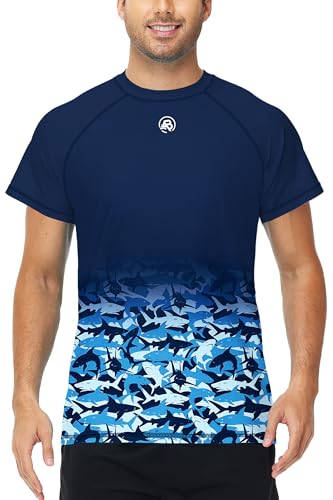 Image of AOBUTE Mens Swim Shirts Short Sleeve UPF 50+ Sun Shirt Quick Dry Rash Guard Fishing Swimming Shirt