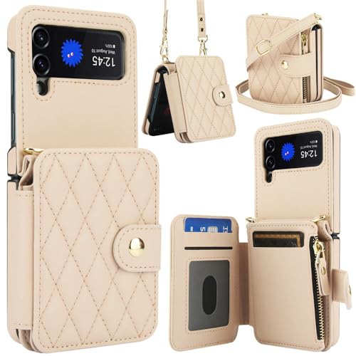 Housse cuir Galaxy Z Flip 6 beige sangle antichoc protection arrière