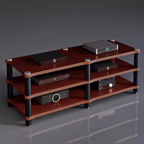 Support AV à 3 niveaux marron – Rack antichoc pour amplificateurs, haut-parleurs et platines – Centre de divertissement élégant pour le rangement de matériel home cinéma et audio