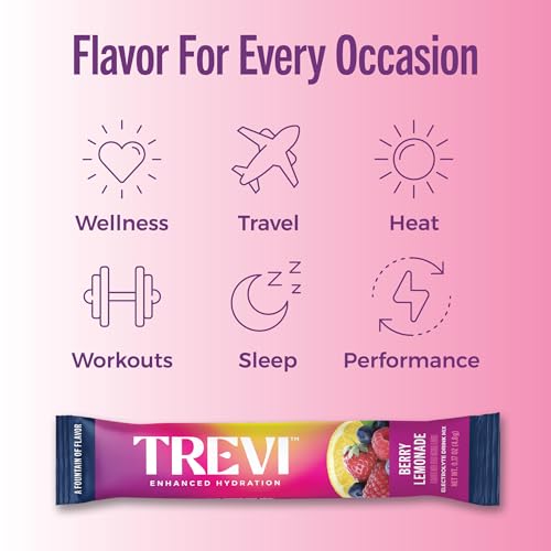 Image of TREVI Electrolytes Powder Packets, Sugar Free Hydration, Berry Lemonade | 28 Count Essential Daily Drink Mix, 0 Sugar, Magnesium, Potassium, Vitamin C, Calcium, B6 & B12 Vitamins