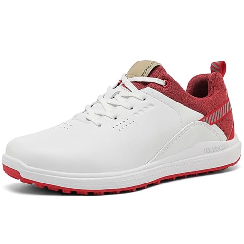 Hiuzylqx Men's Golf Shoes Fashion Leather Spikeless Golf Sneakers Non Slip Lightweight Comfort Trainers,White a,7