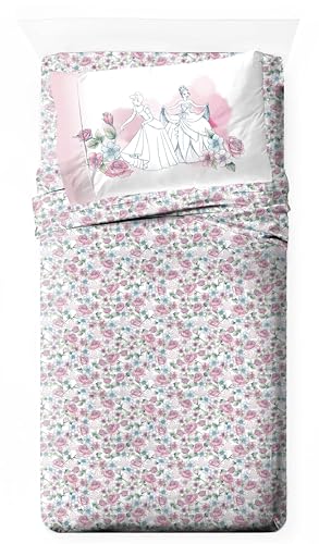 Jay Franco Kids Sheet Set with Fitted, Flat Sheets & Pillow Cover - Ultra-Soft Bedding with Pillowcase for Room Decor, Pink - Disney Princess, 3 Piece Twin