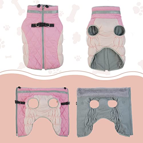 Image of Lelepet Dog Coat Warm Dog Winter Coat Waterproof Dogs Jacket with Harness | Reflective Pet Fleece Vest Zip-Up Cold Weather Coats for Large Dogs Turtleneck & Windproof Coats Boston Terrier Pink L