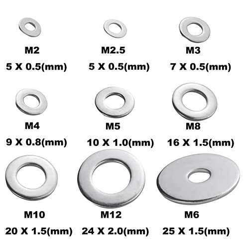 Fajoeda M5 Flache Unterlegscheiben, 100 Stück Edelstahl A2 V2A 304 für Schrauben, Muttern, Gewindestange, 10mm x 1.0mm