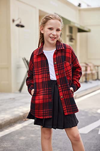 Girls Long Sleeve Flannel Shirts Button Down Plaid Shacket Jacket Casual Collared Shirt Blouses Tops with Pocket2