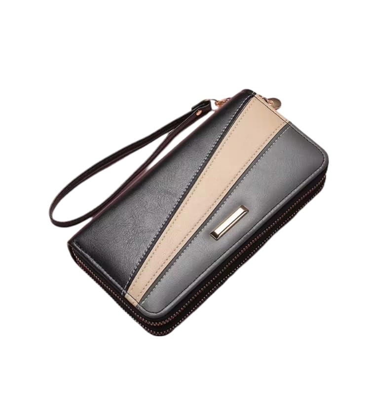 Women Fashion Design Leather Wallets Long Double-layer Zipper (black)