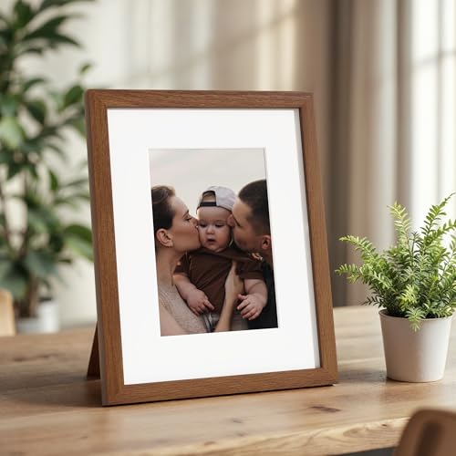 Image of FLYJOE 8x10 Oak Wood Picture Frame with Mat for 5x7, 8 by 10 USA-Sourced Natural Solid Wooden Photo Frame for Wall & Tabletop Display, Shatterproof Plexiglass, 4 Pack, Walnut Color