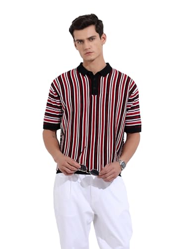 Polo pour homme oversize en tricot plat texturé mode masculine manches mi-longues