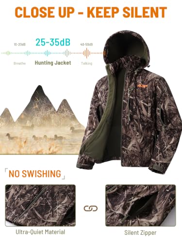 Image of NEW VIEW Camo Hunting Jackets for Men, Warm Fleece Lined Hunting Jacket with Hood, Quiet Water Resistant Hunting Clothes