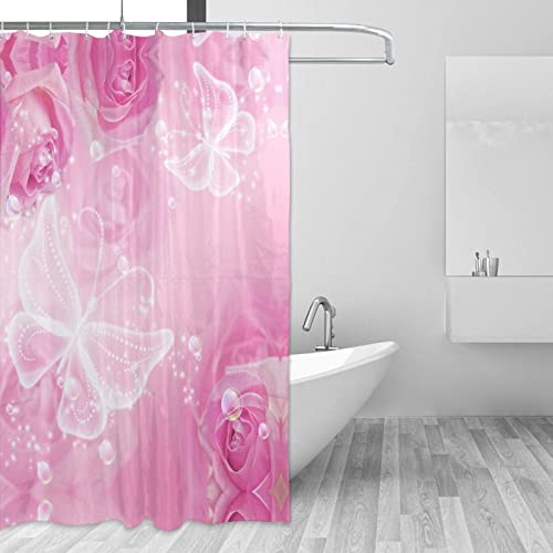 Rideau de douche rose et blanc papillon 183x183 cm pour maison et hôtel