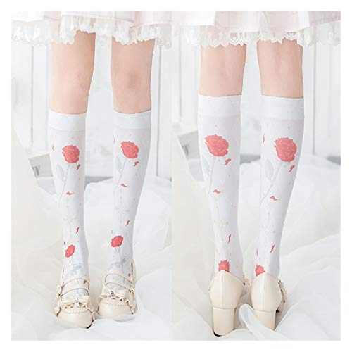 Calcetines de mujer blancos sobre la rodilla con diseño de estilo colegial 4