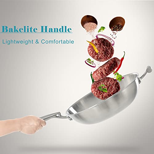 Foodstudio 12.6 Inch Stainless Steel Wok Pan With Lid - 5 Ply Steel Skillet,Professional Grade Wok For Cooking With Stay Cool Handle,Works With Induction,Large Capacity, Electric, And Gas Cooktops #TOP1