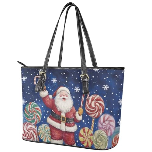 Image of Coldinair Christmas Leather Tote Bag for Women with Zipper Large Shoulder Tote Bag Shopping Casual Travel Bag Handbag Purse