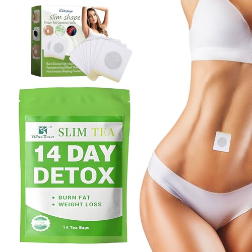 14 Tage Tee Zum Abnehmen Set, Detox Cleanse Weight Loss Tea mit 10 Abnehmen Patch, Sanfte Entgiftung und Reinigung zur Gewichtsreduktion und zum Abbau von Bauchfett