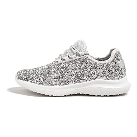 K KIP WOK Toddler Girls Glitter Sneakers Sparkle Slip On Walking Shoes for Kids/Children Breathable Running Sneakers(Silver2,Little Kids 1) Cover