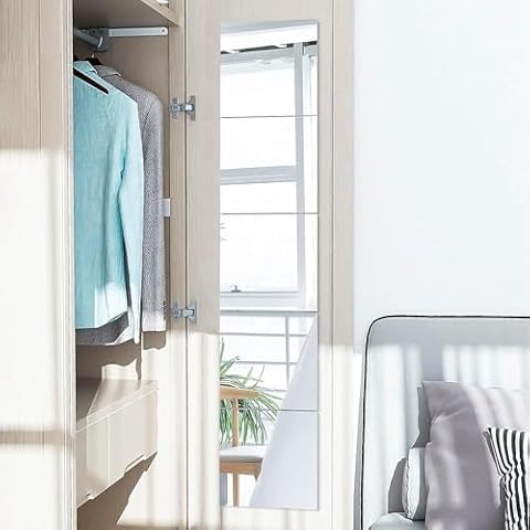 FINEWF Full Length Combine Mirror Tiles 8" x 8" x 8Pcs Frameless Wall Mounted Glass Wall Mirror for Gym Door Bedroom Living Room Cover