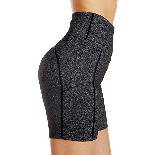 Q&M Tights Leggings Fitness Workout Pants Compression Gym Workout Short Pant 2 Side Pockets,M