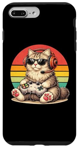Retro Vintage Gamer Cat Video Games Funny Cat Gaming �X�}�z�P�[�X iPhone 7 Plus/8 Plus �p