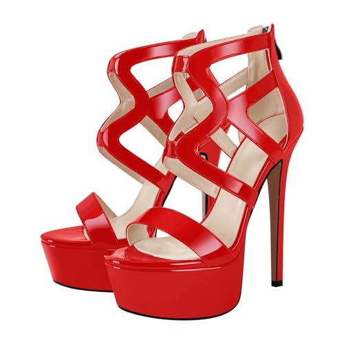 Image of richealnini Women's Crisscross Platform Stiletto High Heels Strappy Sandals with Zipper
