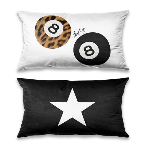 TopXmai Preppy Y2K 8 Ball Trendy Leopard Star Print Pillow Covers 20x12 Set of 2, Funky Y2K Coquette Preppy Star Lucky 8 Ball Aesthetic Pillow Covers for Girls Room Apartment Dorm,A126
