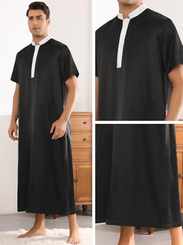 Lars Amadeus Nightshirts for Men's Short Sleeves Band Collar Sleep Shirts Satin Nightgown3