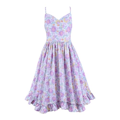 Girls' 2T-14 Casual Sundress Summer Autumn Clothes Cotton Floral Dress