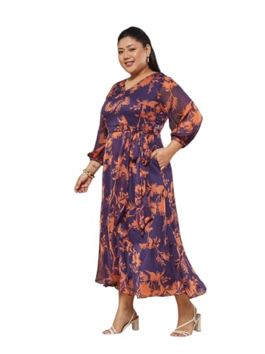 Image of Miss Chase A+ Women's Bohemian V-Neck Flutter Sleeve Chiffon Relaxed Fit Wrap Maxi Dress